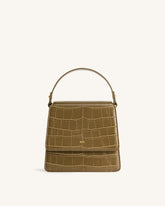 FAE Top Handle Crossbody - Dark Olive Croc