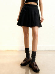 Satin Pleated Mini Skirt - Black