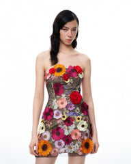 Cassian Floral Embroidered Mini Dress - Black Multi