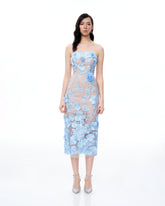 Evander 3D Floral Embroidered Maxi Dress - Blue