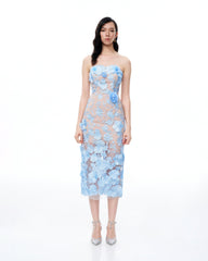 Evander 3D Floral Embroidered Maxi Dress - Blue
