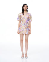 Evangeline 3D V-Neck Floral Embroidered Dress - Pastel Multi