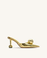 Sofia Sphere Heel Mules - Gold