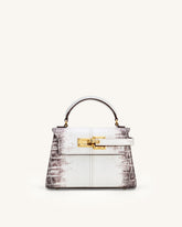 Elise Top Handle Bag - White Croc