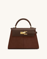 Elise Large Faux Suede Top Handle Bag - Mocha Brown
