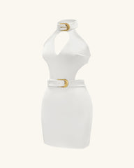 Gabriella Belted Cutout Halter Mini Dress - Ivory