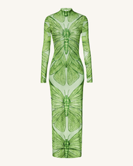 Emerald Dragonfly Sheer Mesh Gown - Green