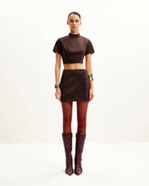 Grace Faux Suede Crop Top and Mini Skirt Set - Chocolate Brown