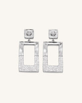Geometrical Openwork Rectangle Earrings - 18ct White Gold Plated & White Zircon