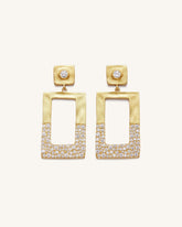 Geometrical Openwork Rectangle Earrings - 18ct Gold Plated & White Zircon