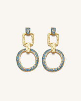 Geometrical Openwork Round Earrings - 18ct Gold Plated & Sea Blue Nano
