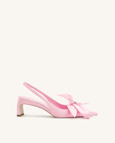 Queena Floral Appliques Slingback Pumps - Pink