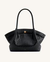 Hana Large Weave Texture Tote Bag - Black