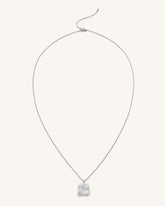Plantain Fan Pendant Necklace - 18ct White Gold Plated & White Zircon