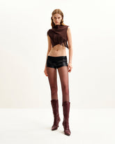 Ariana Asymmetric Fringe Sueded Top - Burgundy