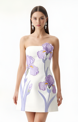 Iris Floral Print Strapless Dress - White