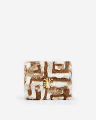 Mini Flap Faux Fur Fabric Bag - Brown