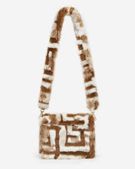 Mini Flap Faux Fur Fabric Bag - Brown