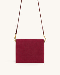 Mini Flap Faux Suede Croc Embossed Crossbody - Burgundy