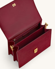 Mini Flap Faux Suede Croc Embossed Crossbody - Burgundy