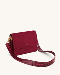 Mini Flap Faux Suede Croc Embossed Crossbody - Burgundy