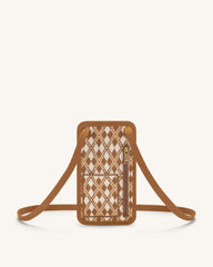 Aylin Knitted Phone Bag - Brown & Beige