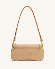 Joy Croc-Embossed Faux Suede Shoulder Bag - Beige