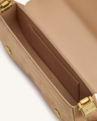 Joy Croc-Embossed Faux Suede Shoulder Bag - Beige