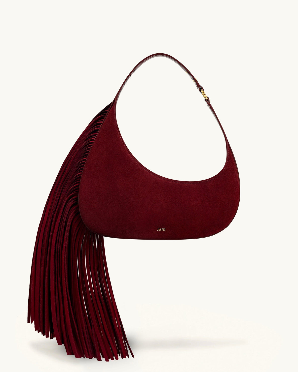 Harlee Faux Suede Fringe Shoulder Bag - Burgundy
