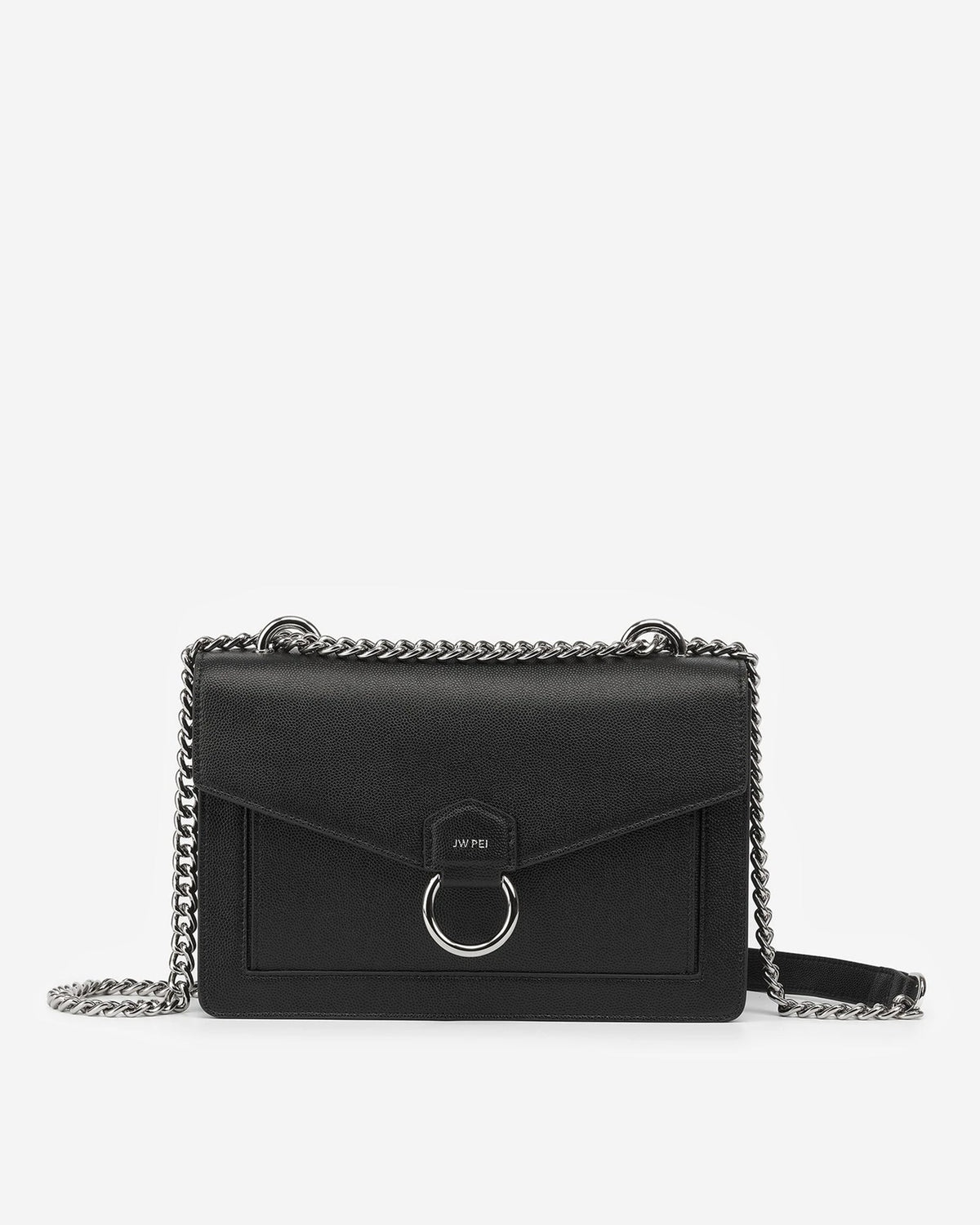 The Envelope Silver Chain Crossbody Bag - Black