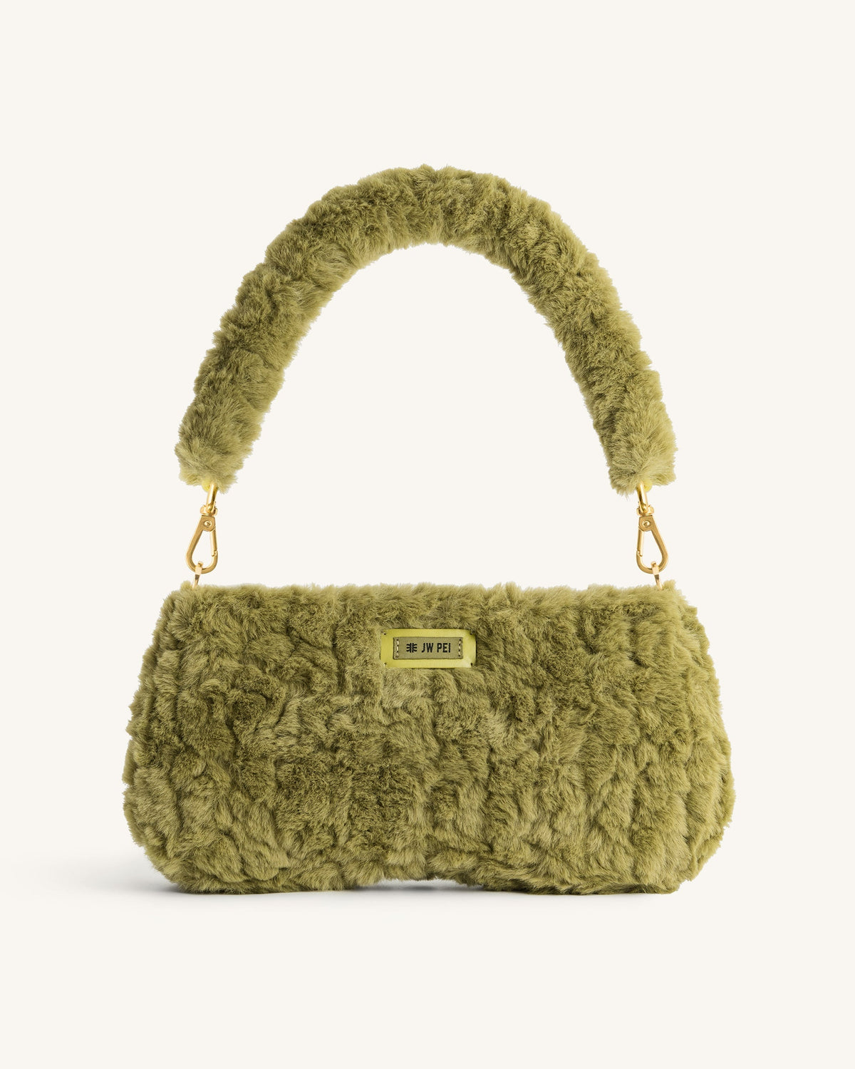 Eva Faux Fur Fabric Shoulder Bag - Pea Green