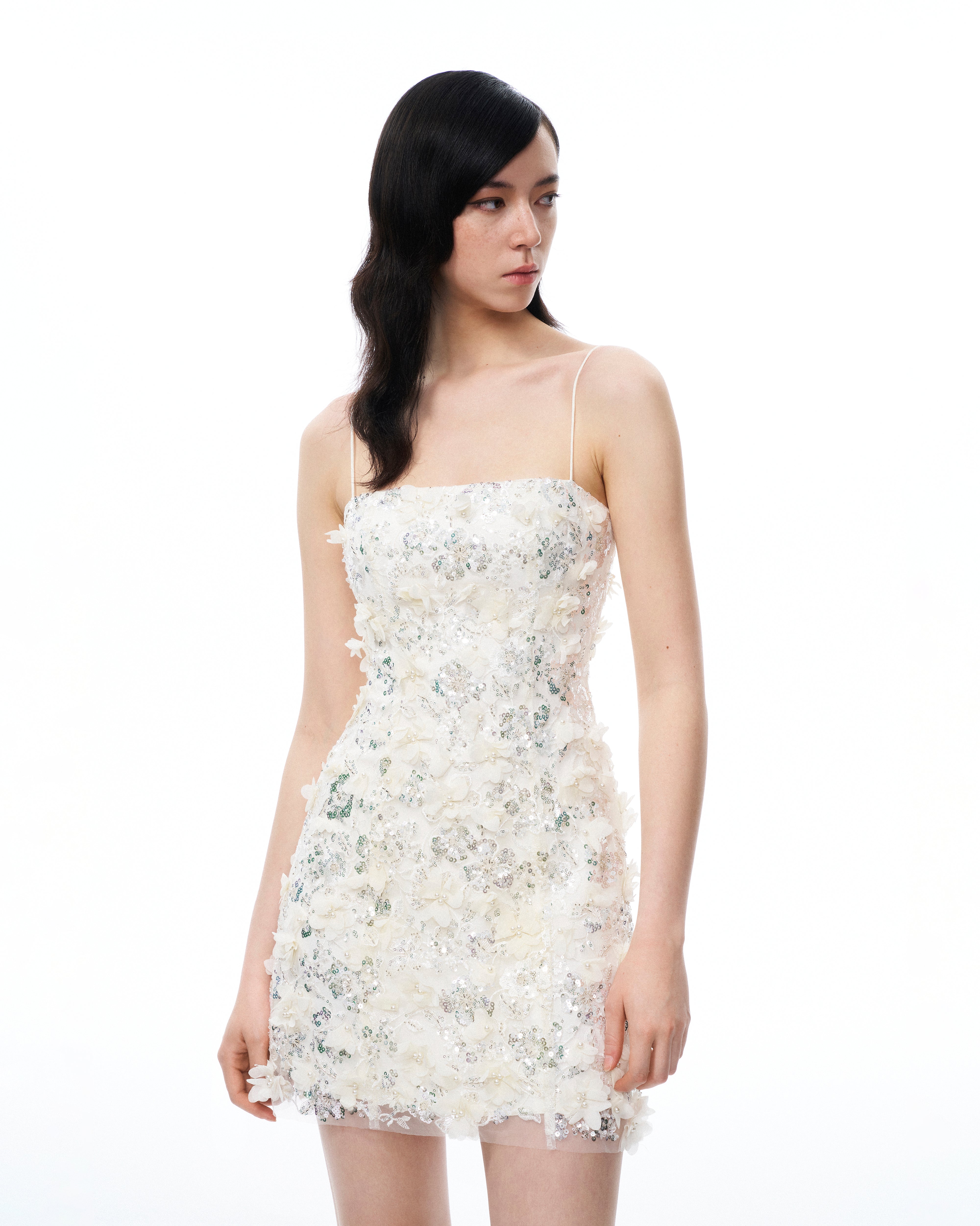 Lysandra 3D Floral Sequin Mini Dress - White