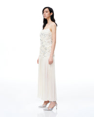 Galadriel 3D Floral Sequin Maxi Dress - White