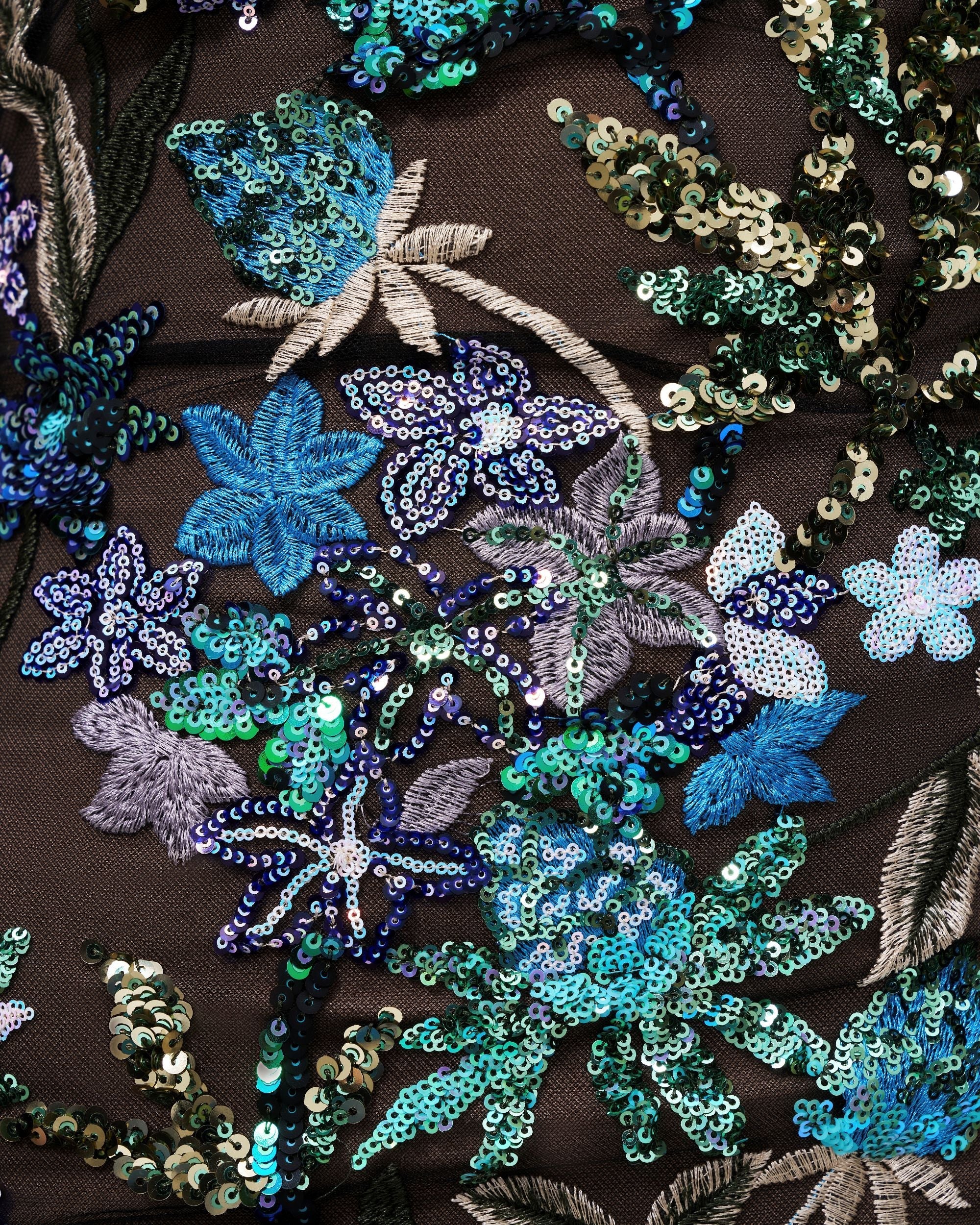Isadora Floral Sequin Dress - Black Multi