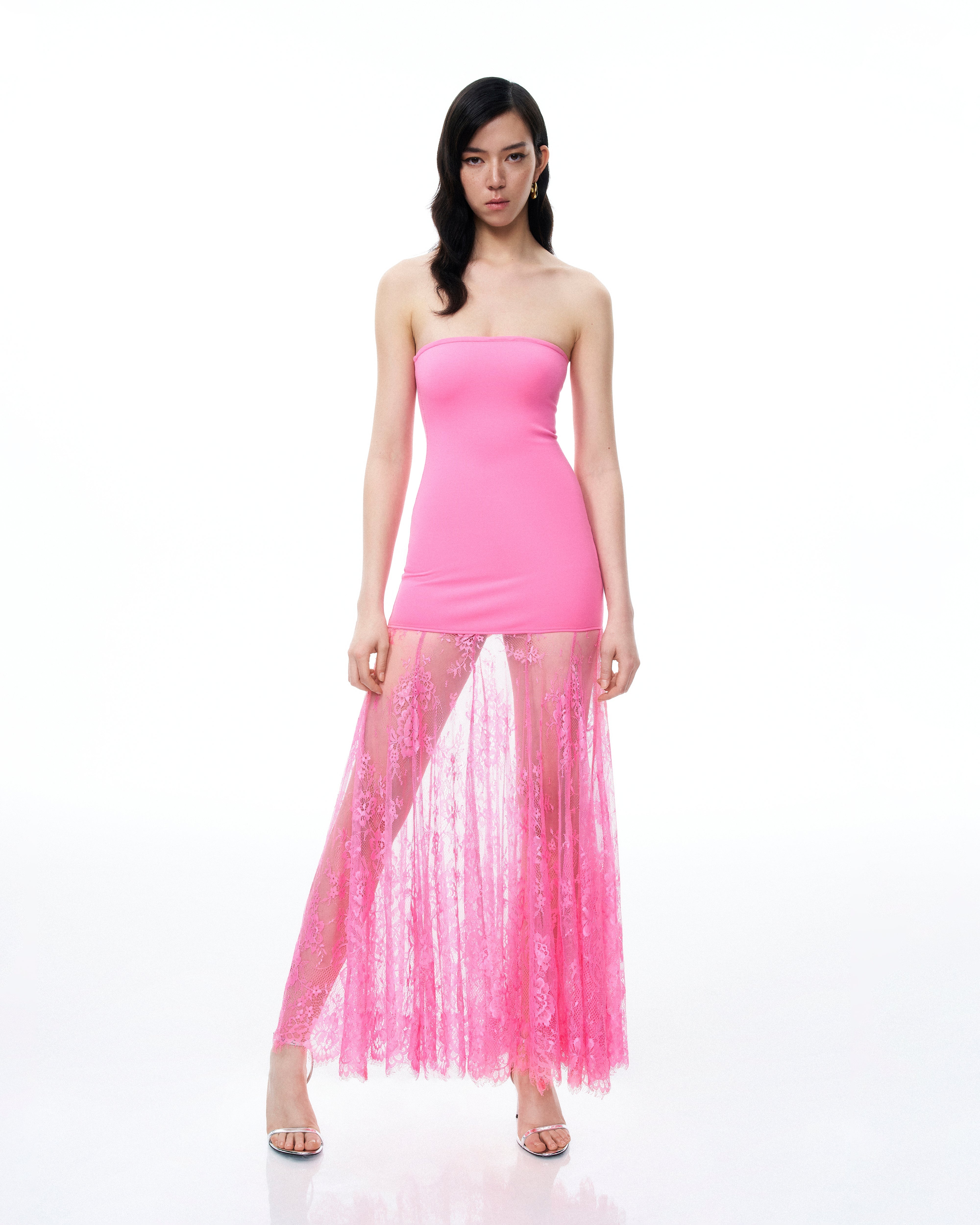 Evadne Floral Lace Dress - Pink