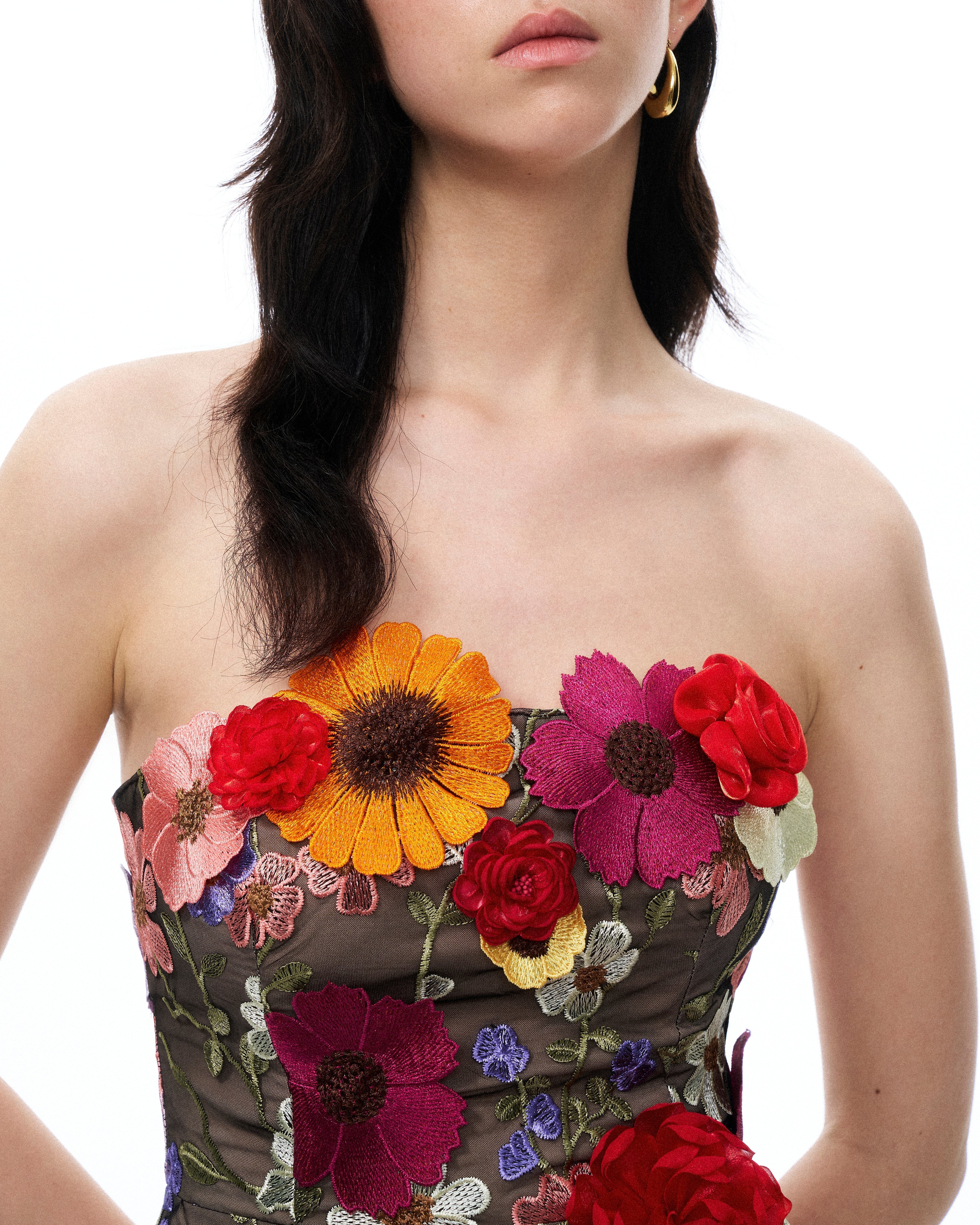Cassian Floral Embroidered Mini Dress - Black Multi