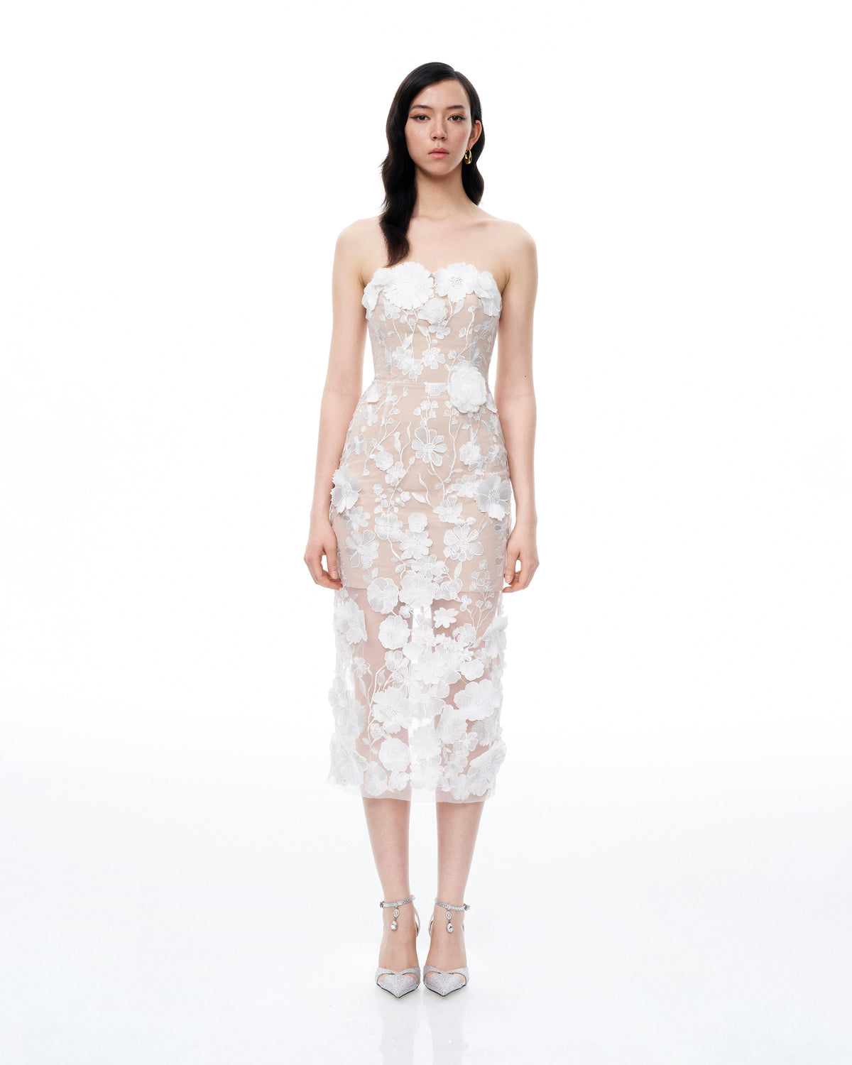 Lysandra 3D Floral Embroidered Maxi Dress - White