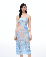 Evander 3D Floral Embroidered Maxi Dress - Blue
