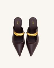Sofia Metal Accent Sphere Heel Mules - Deep Burgundy