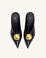 Sofia Angled Vamp Heel Mules - Black & Gold