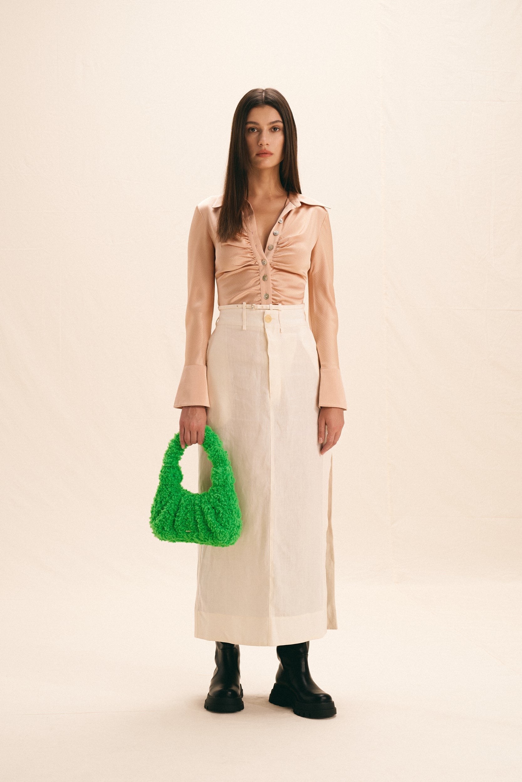 Gabbi Faux Fur Hobo Handbag - Grass Green