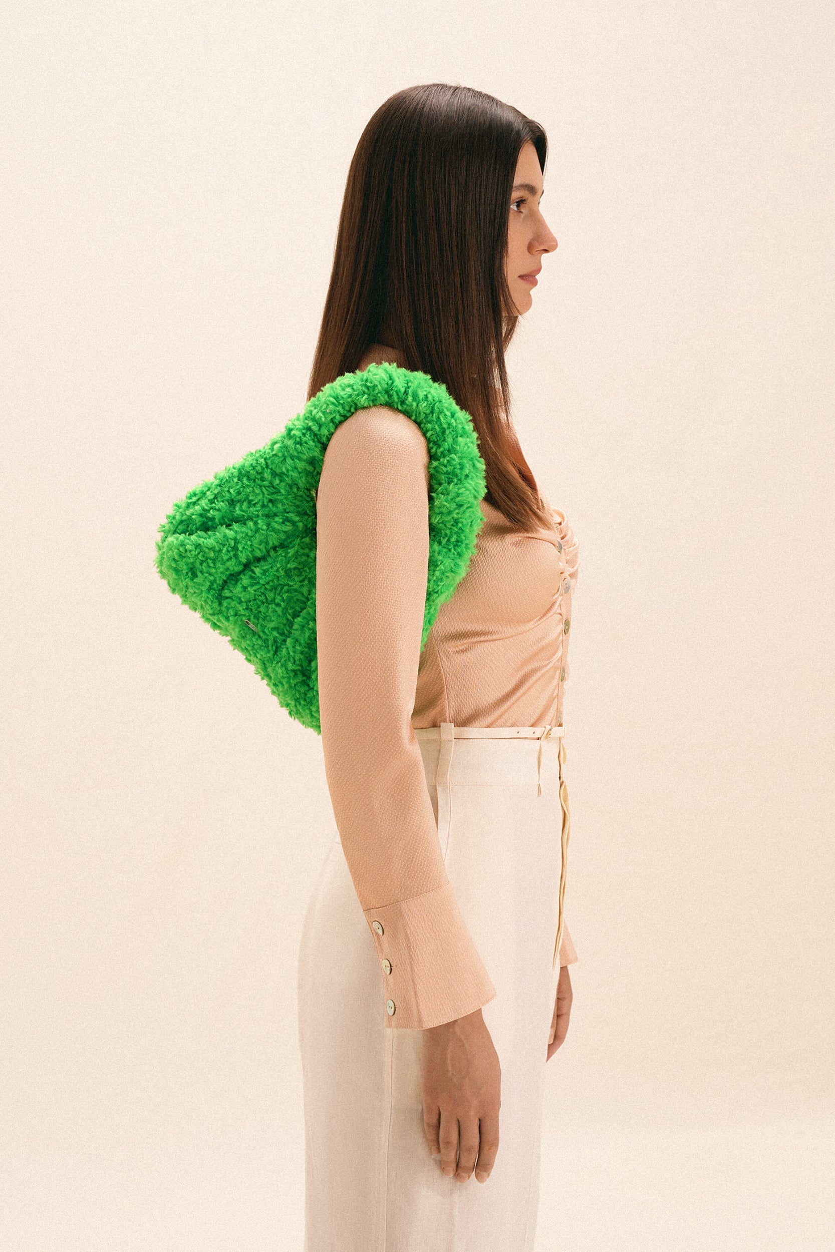 Gabbi Faux Fur Hobo Handbag - Grass Green