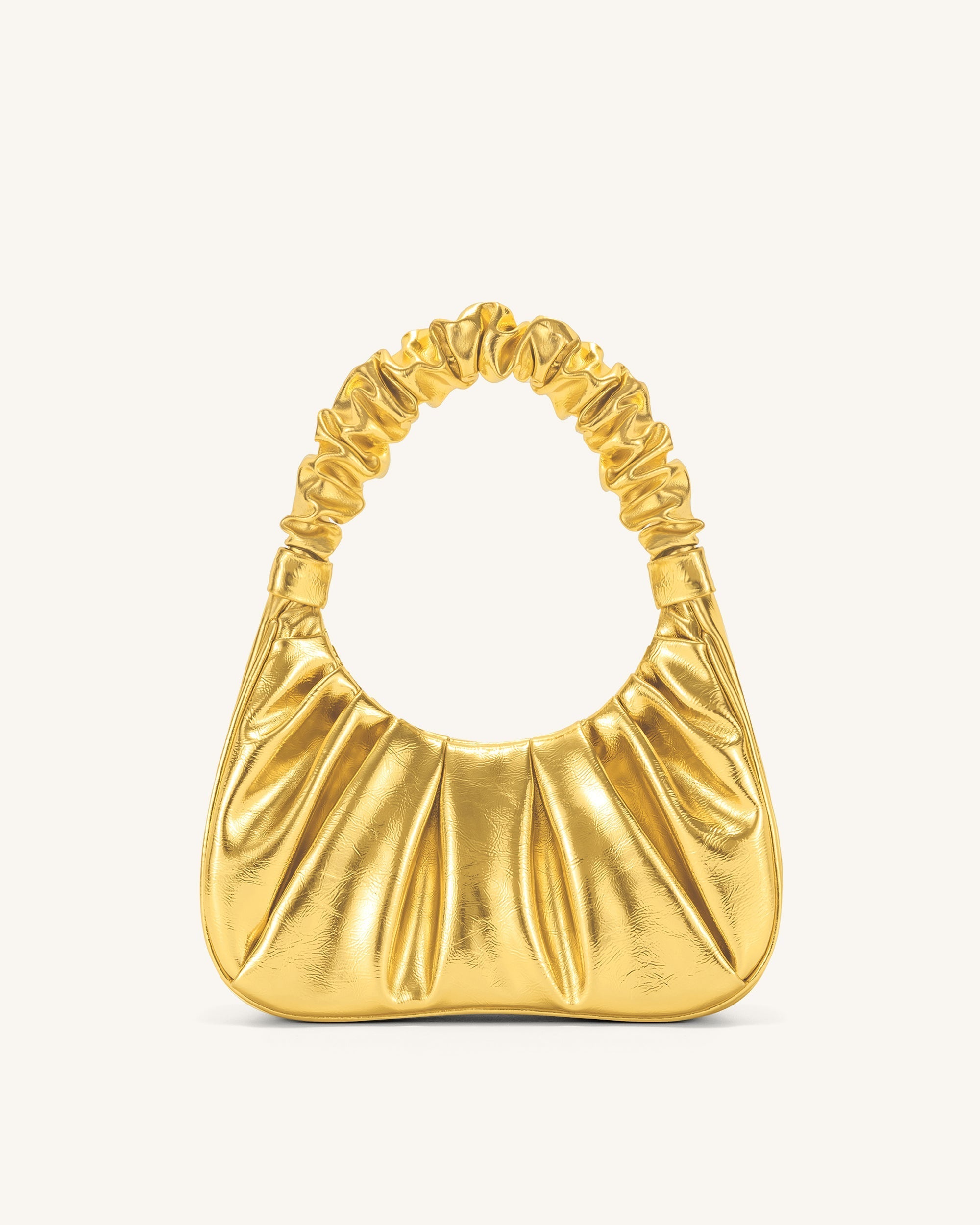 Gabbi Metallic Ruched Hobo Handbag - Gold