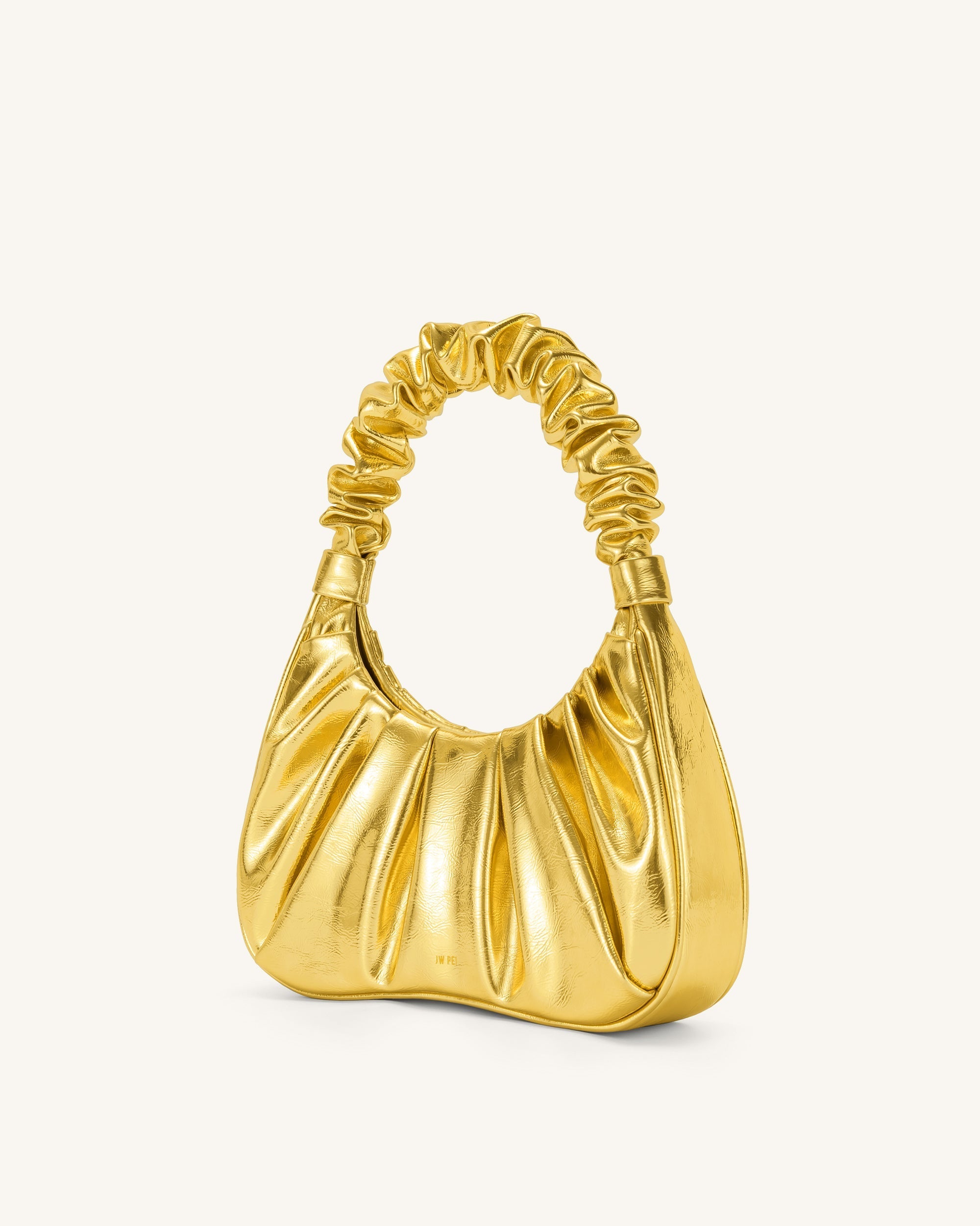 Gabbi Metallic Ruched Hobo Handbag - Gold