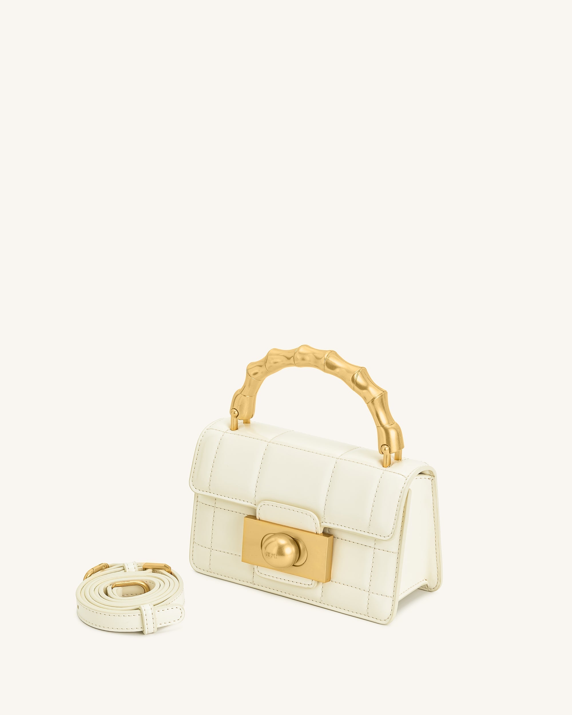 Kaia Bamboo Metal Handle Handbag - White