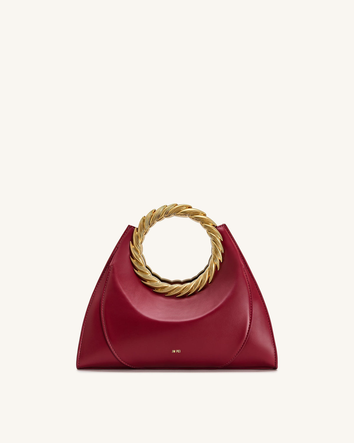 Amiya Leaf Handle Sculpture Bag - Wine Red
