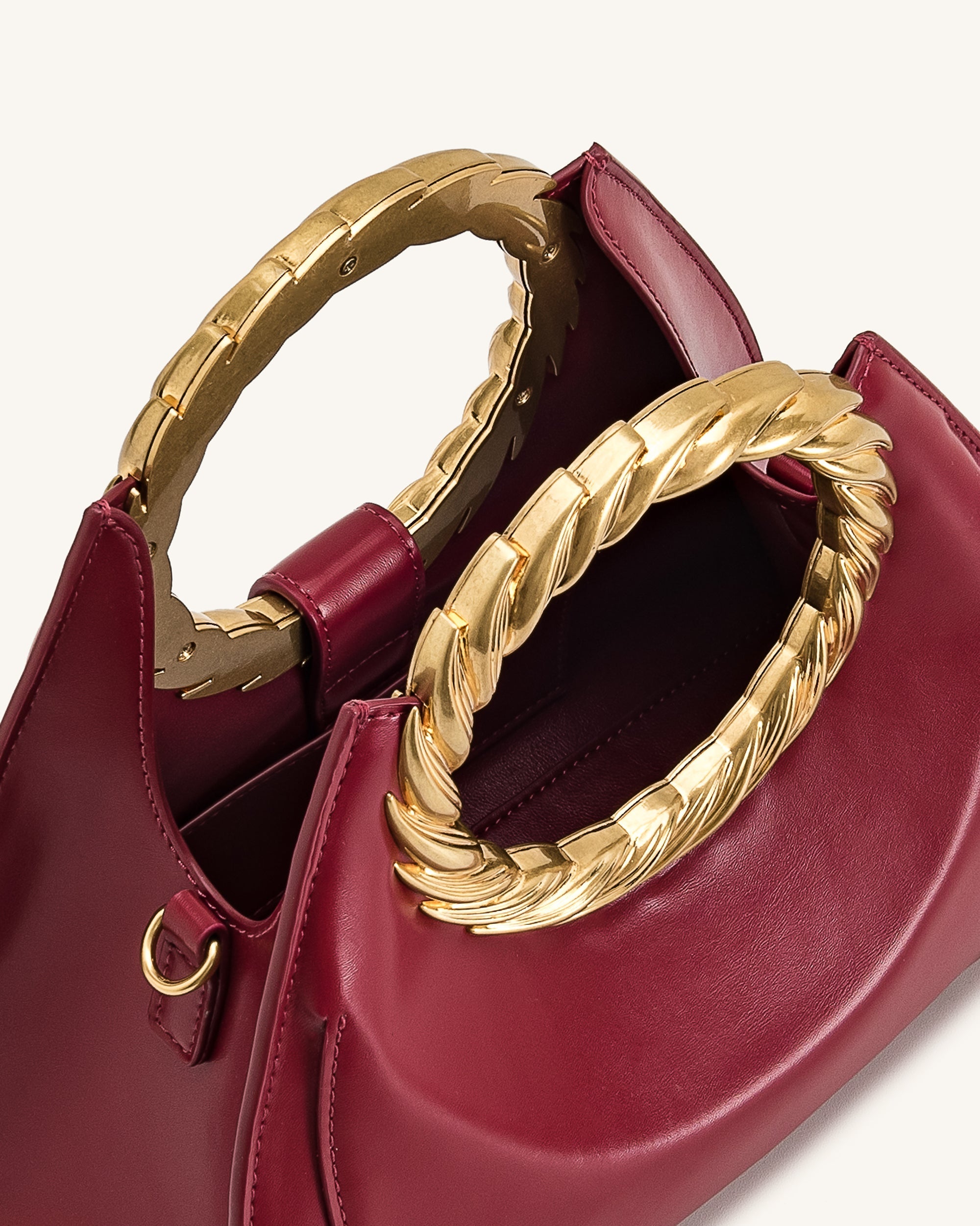Amiya Leaf Handle Sculpture Bag - Wine Red