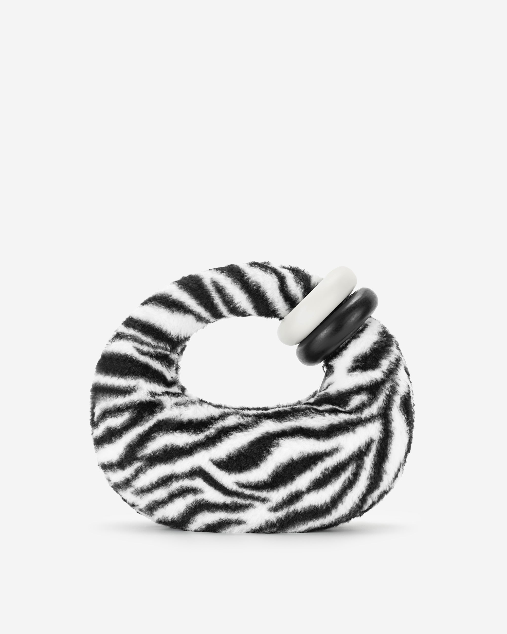 Abacus Zebra Print Faux Fur Top Handle Bag - Black & White