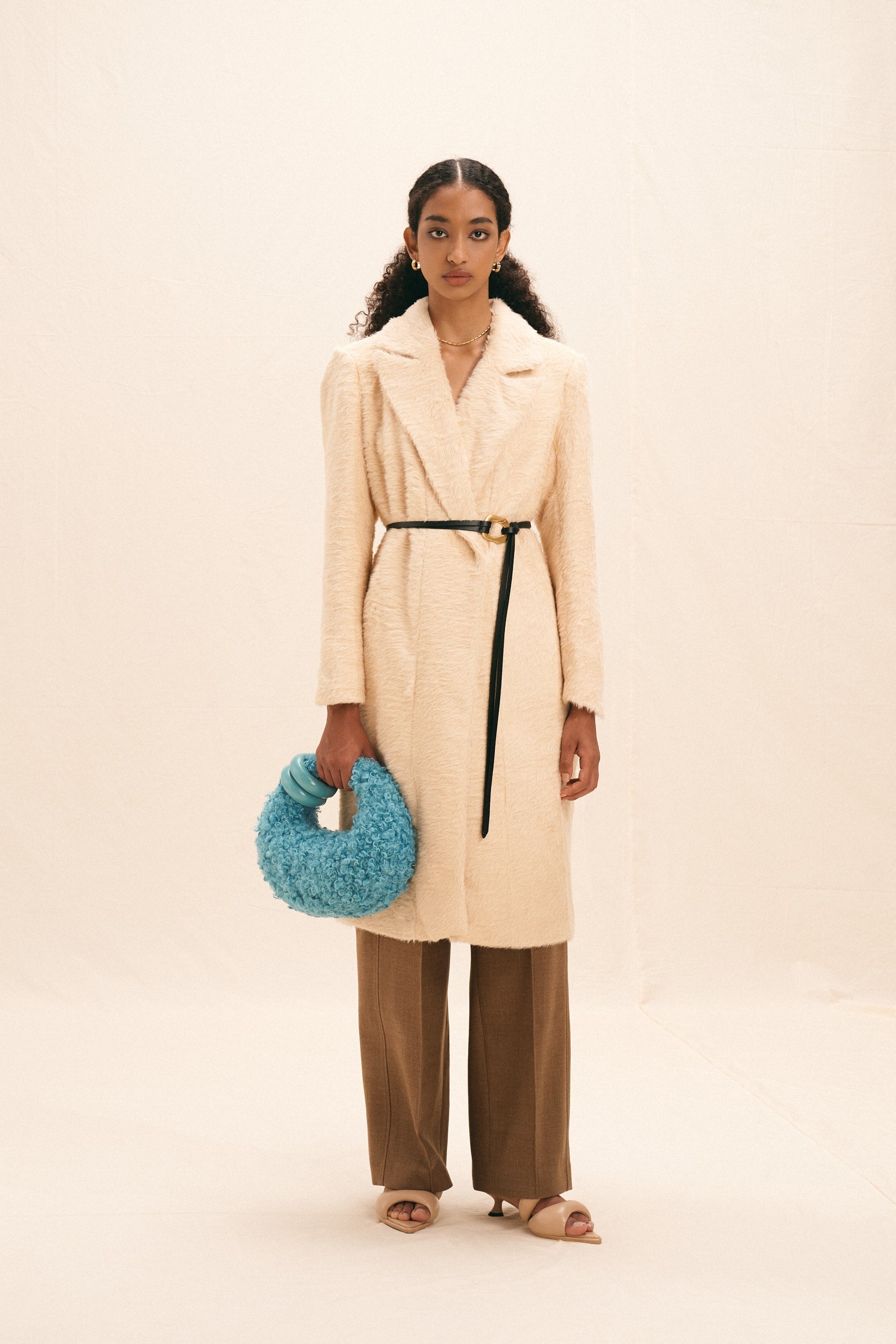 Abacus Faux Fur Top Handle Bag - Lake Blue