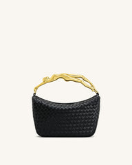 Jenny Woven Human-shaped Handle Handbag - Black